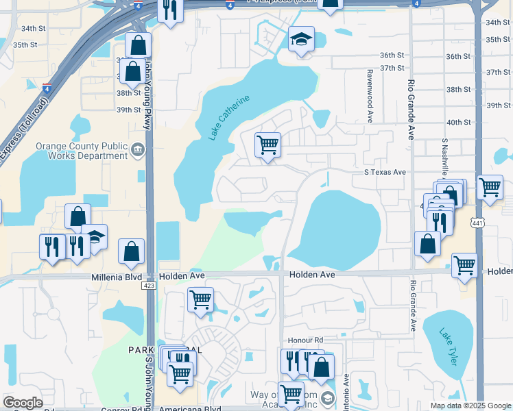map of restaurants, bars, coffee shops, grocery stores, and more near 2512 Citrus Club Lane in Orlando