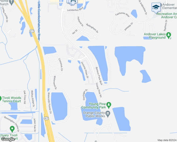 map of restaurants, bars, coffee shops, grocery stores, and more near 10421 Kiplinger Lane in Orlando