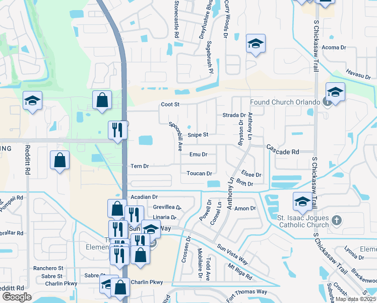 map of restaurants, bars, coffee shops, grocery stores, and more near 7100 Killian Drive in Orlando