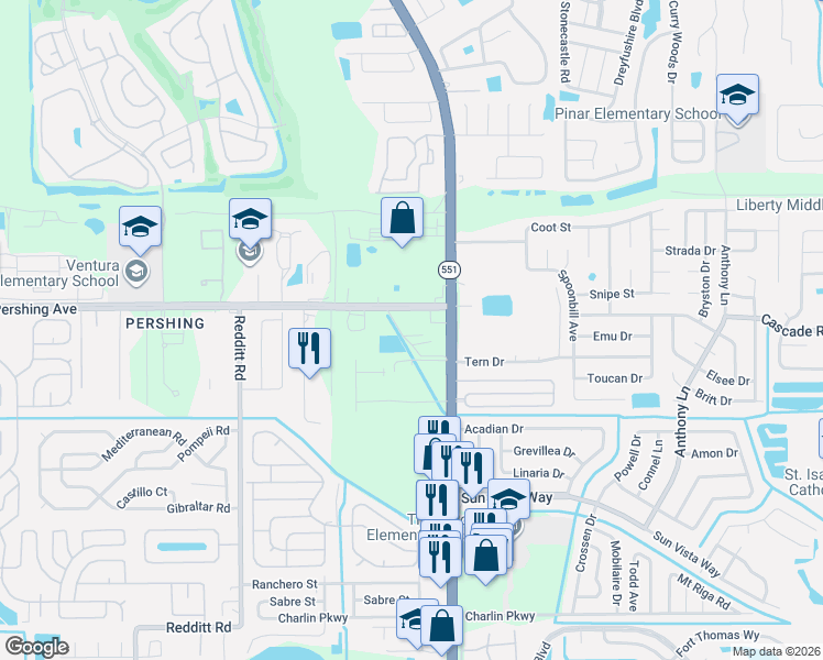 map of restaurants, bars, coffee shops, grocery stores, and more near 3294 South Goldenrod Road in Orlando