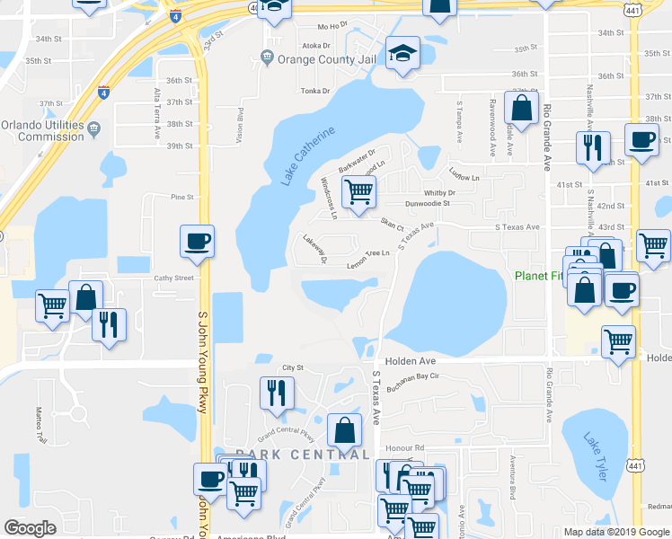 map of restaurants, bars, coffee shops, grocery stores, and more near 2512 Citrus Club Lane in Orlando