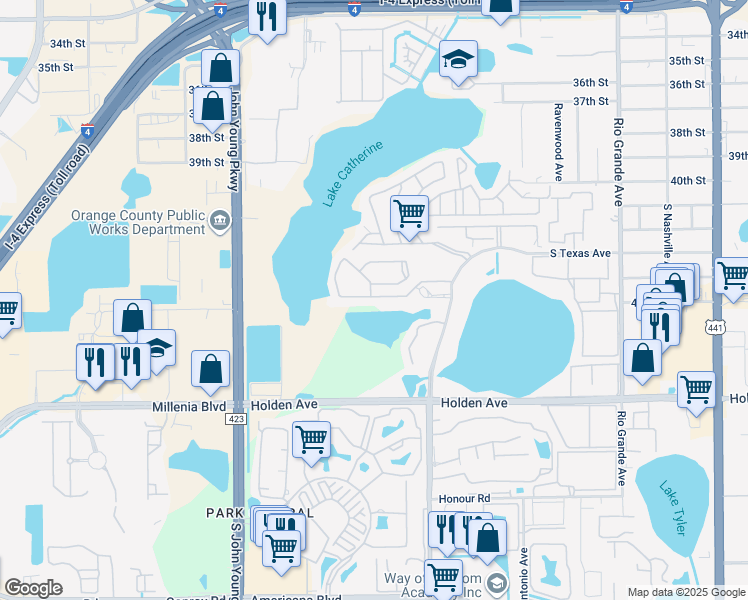 map of restaurants, bars, coffee shops, grocery stores, and more near 2512 Citrus Club Lane in Orlando