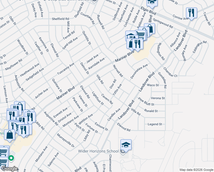 map of restaurants, bars, coffee shops, grocery stores, and more near 11415 Villa Road in Spring Hill