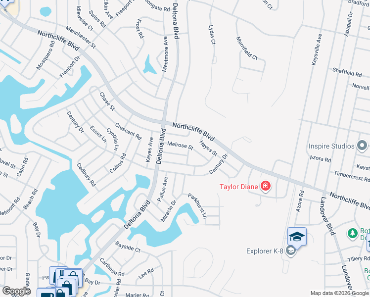 map of restaurants, bars, coffee shops, grocery stores, and more near 9426 Melrose Street in Spring Hill