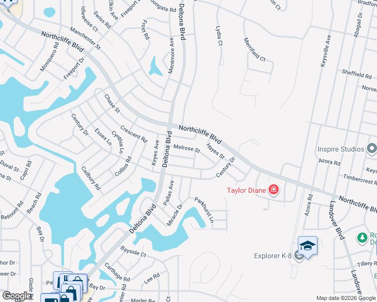 map of restaurants, bars, coffee shops, grocery stores, and more near 9422 Melrose Street in Spring Hill