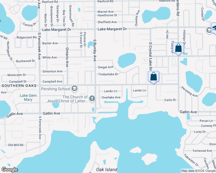 map of restaurants, bars, coffee shops, grocery stores, and more near 2508 East Pershing Avenue in Orlando
