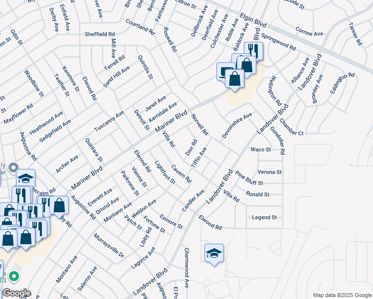 map of restaurants, bars, coffee shops, grocery stores, and more near 4391 Dior Road in Spring Hill