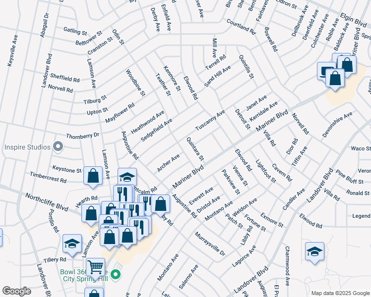 map of restaurants, bars, coffee shops, grocery stores, and more near 4413 Quintara Street in Spring Hill