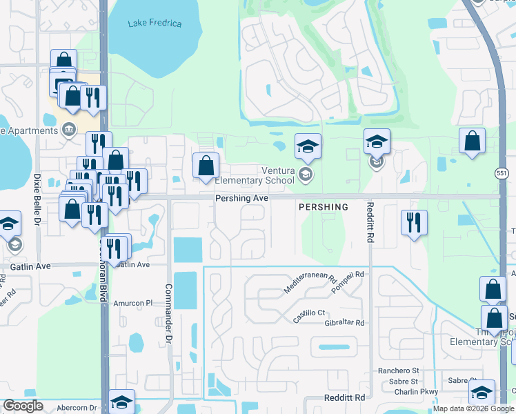 map of restaurants, bars, coffee shops, grocery stores, and more near 2735 Ranch House Road in Orlando