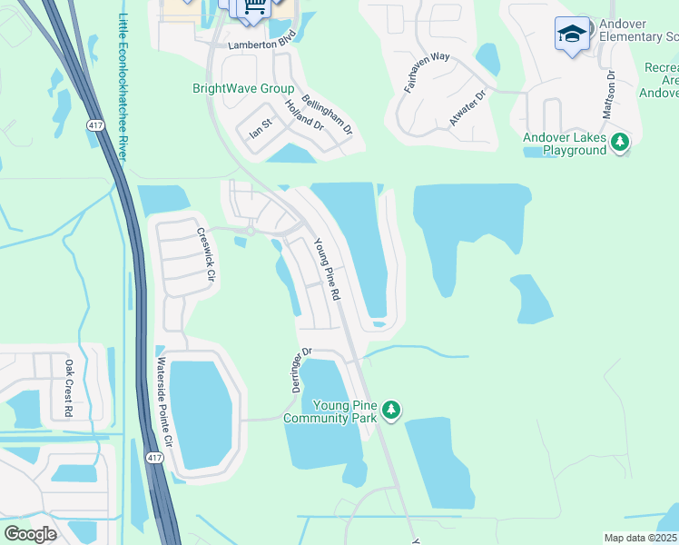 map of restaurants, bars, coffee shops, grocery stores, and more near 3408 Benson Park Boulevard in Orlando