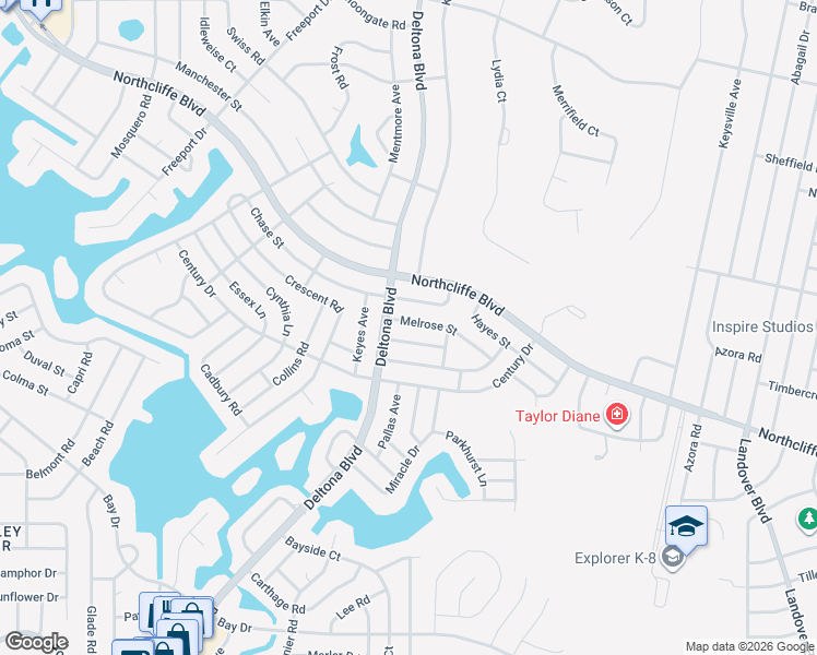 map of restaurants, bars, coffee shops, grocery stores, and more near 9390 Melrose Street in Spring Hill