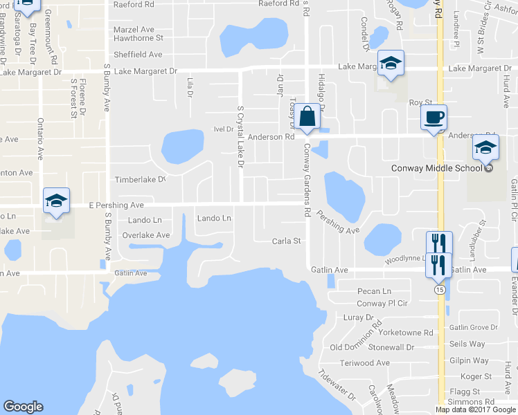 map of restaurants, bars, coffee shops, grocery stores, and more near 3702 Wyldwoode Lane in Orlando