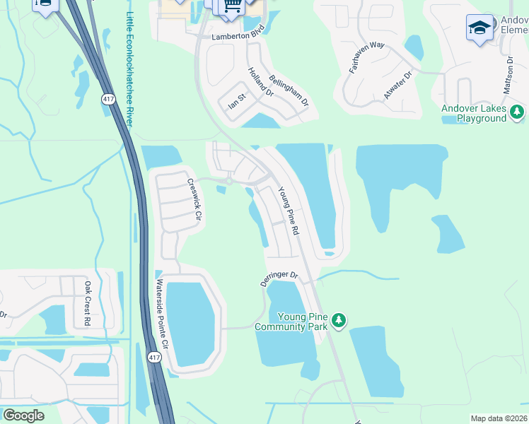 map of restaurants, bars, coffee shops, grocery stores, and more near 3473 Victoria Pines Drive in Orlando