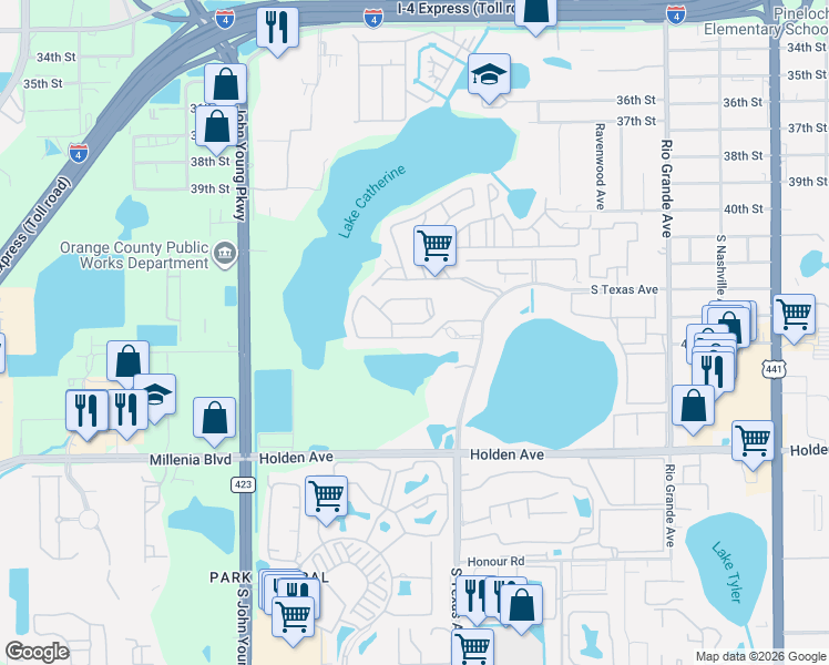 map of restaurants, bars, coffee shops, grocery stores, and more near 2512 Citrus Club Lane in Orlando