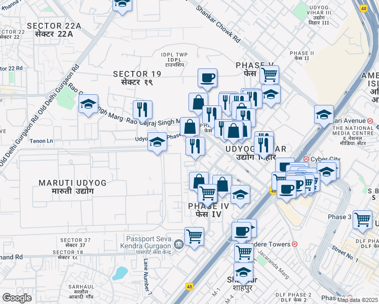 map of restaurants, bars, coffee shops, grocery stores, and more near in Gurugram