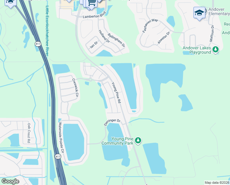 map of restaurants, bars, coffee shops, grocery stores, and more near 3408 Benson Park Boulevard in Orlando