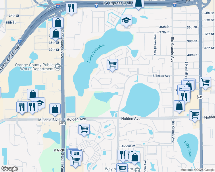 map of restaurants, bars, coffee shops, grocery stores, and more near 2512 Citrus Club Lane in Orlando
