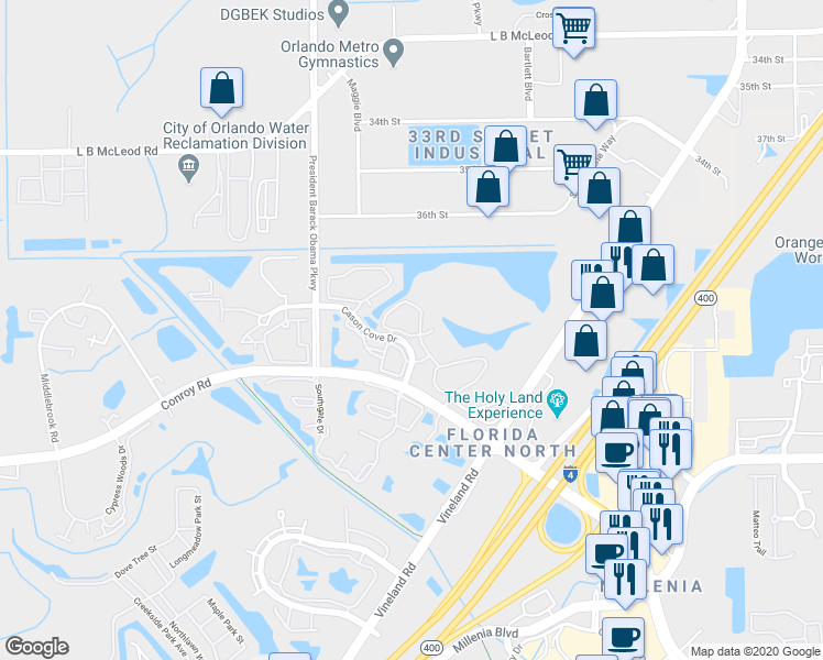 map of restaurants, bars, coffee shops, grocery stores, and more near 4655 Cason Cove Drive in Orlando