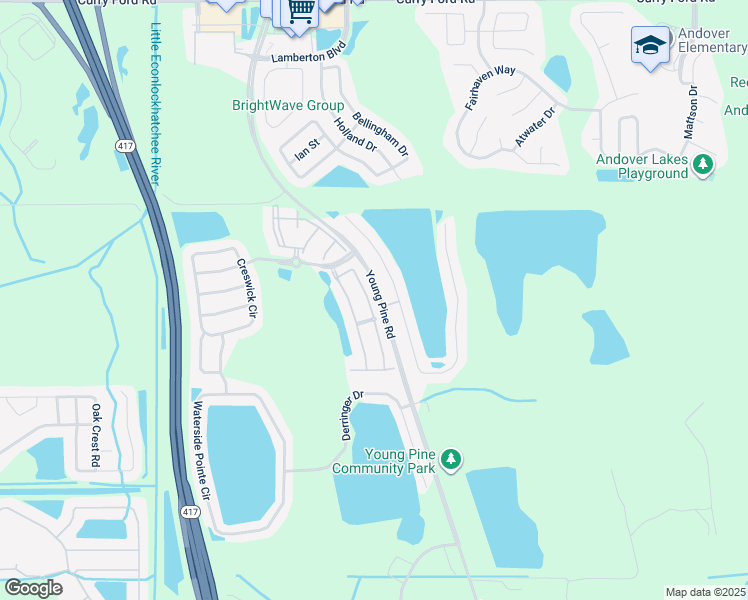map of restaurants, bars, coffee shops, grocery stores, and more near 3473 Victoria Pines Drive in Orlando