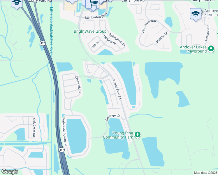 map of restaurants, bars, coffee shops, grocery stores, and more near 3473 Victoria Pines Drive in Orlando