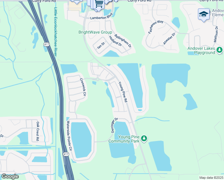 map of restaurants, bars, coffee shops, grocery stores, and more near 3473 Victoria Pines Drive in Orlando