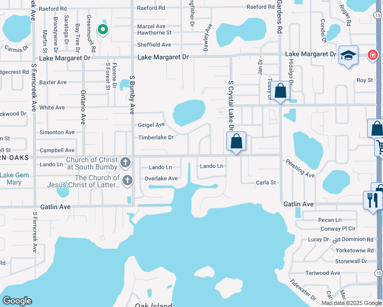 map of restaurants, bars, coffee shops, grocery stores, and more near 2720 East Pershing Avenue in Orlando