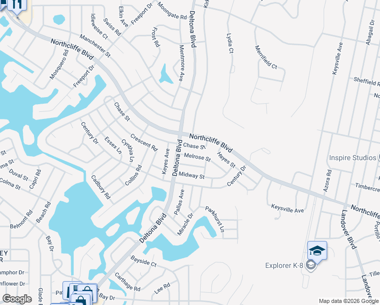 map of restaurants, bars, coffee shops, grocery stores, and more near 9403 Melrose Street in Spring Hill