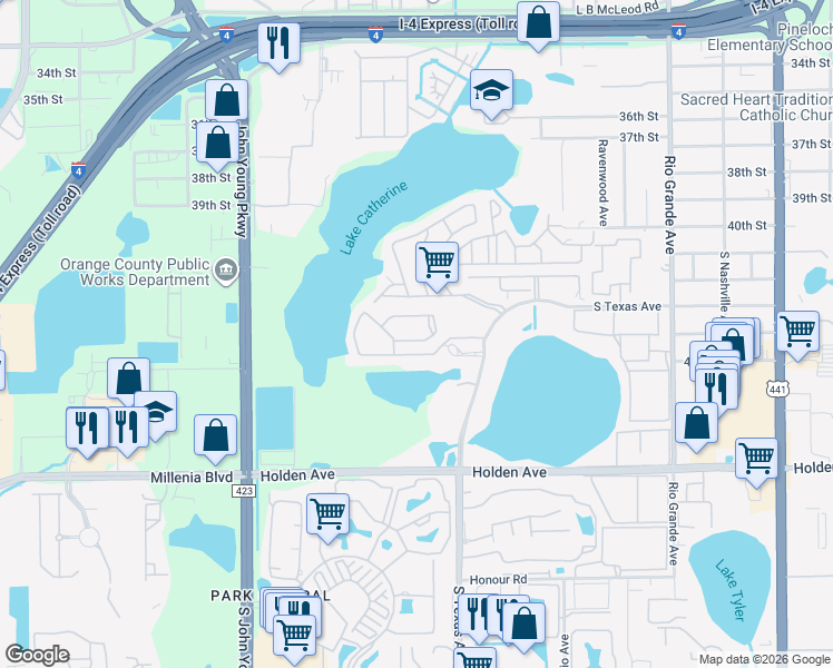 map of restaurants, bars, coffee shops, grocery stores, and more near 2512 Citrus Club Lane in Orlando
