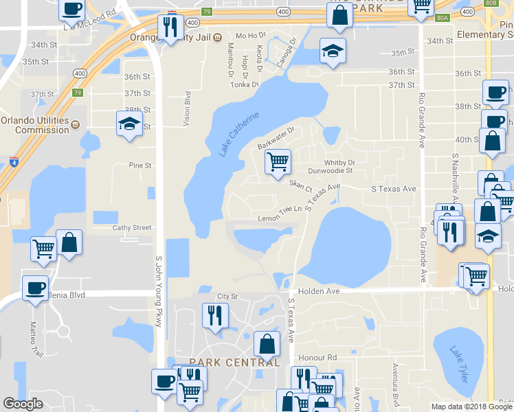 map of restaurants, bars, coffee shops, grocery stores, and more near 2512 Citrus Club Lane in Orlando