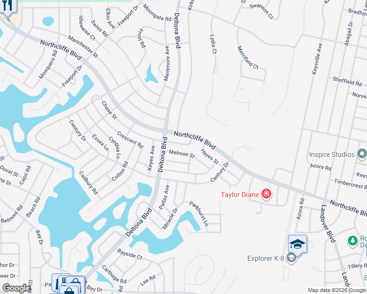map of restaurants, bars, coffee shops, grocery stores, and more near 9422 Melrose Street in Spring Hill
