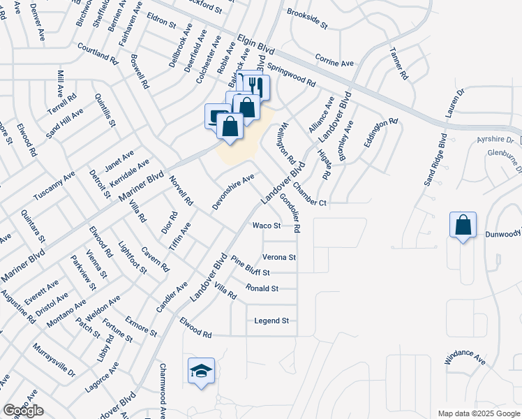 map of restaurants, bars, coffee shops, grocery stores, and more near 4524 Landover Boulevard in Spring Hill