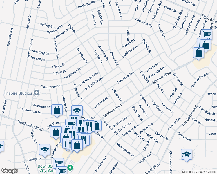 map of restaurants, bars, coffee shops, grocery stores, and more near 11267 Tuscanny Avenue in Spring Hill