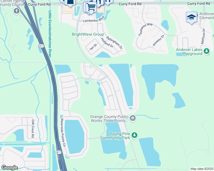 map of restaurants, bars, coffee shops, grocery stores, and more near 3363 Wilshire Way Road in Orlando
