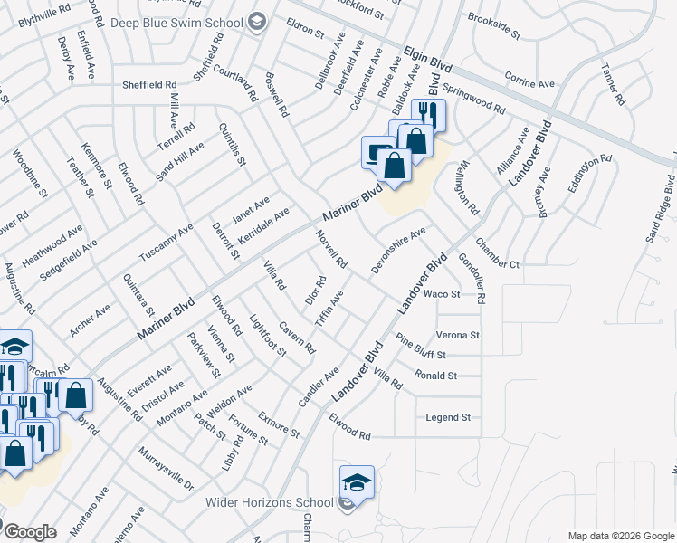 map of restaurants, bars, coffee shops, grocery stores, and more near 12132 Norvell Road in Spring Hill