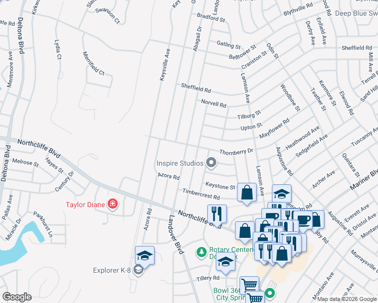 map of restaurants, bars, coffee shops, grocery stores, and more near 2361 Landover Boulevard in Spring Hill