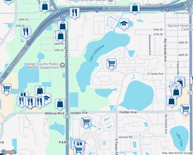 map of restaurants, bars, coffee shops, grocery stores, and more near 4296 Green Pocket Lane in Orlando