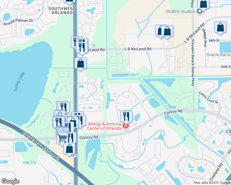 map of restaurants, bars, coffee shops, grocery stores, and more near 4252 Middlebrook Road in Orlando