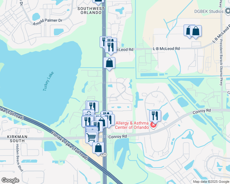 map of restaurants, bars, coffee shops, grocery stores, and more near 4277 Pinebark Avenue in Orlando