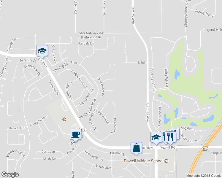 map of restaurants, bars, coffee shops, grocery stores, and more near 14619 Deacon Court in Spring Hill