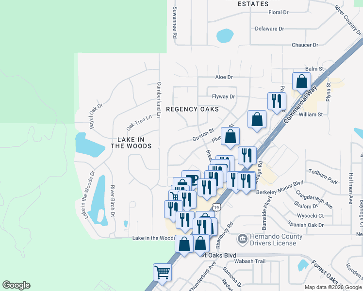 map of restaurants, bars, coffee shops, grocery stores, and more near 4408 Gaston Street in Spring Hill
