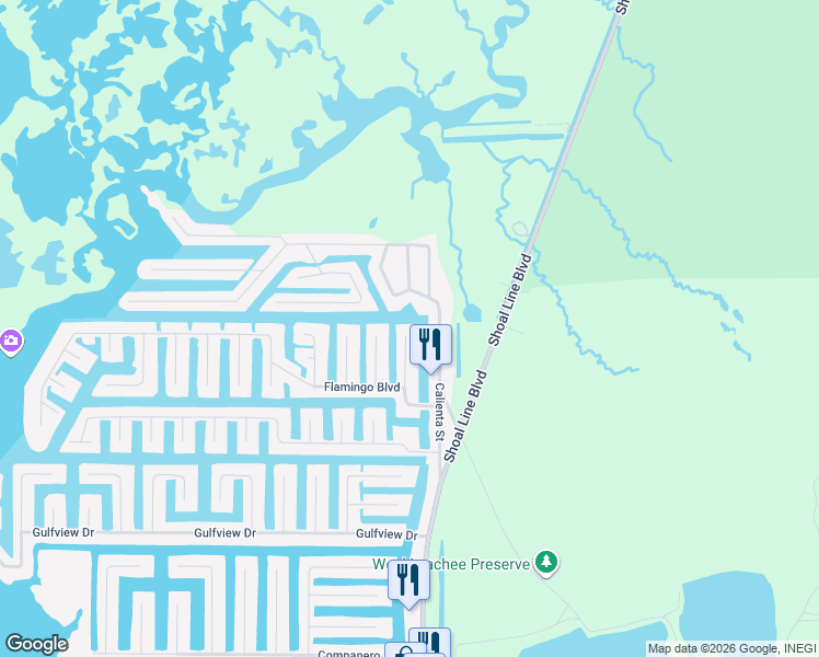 map of restaurants, bars, coffee shops, grocery stores, and more near 4520 Bimini Drive in Spring Hill