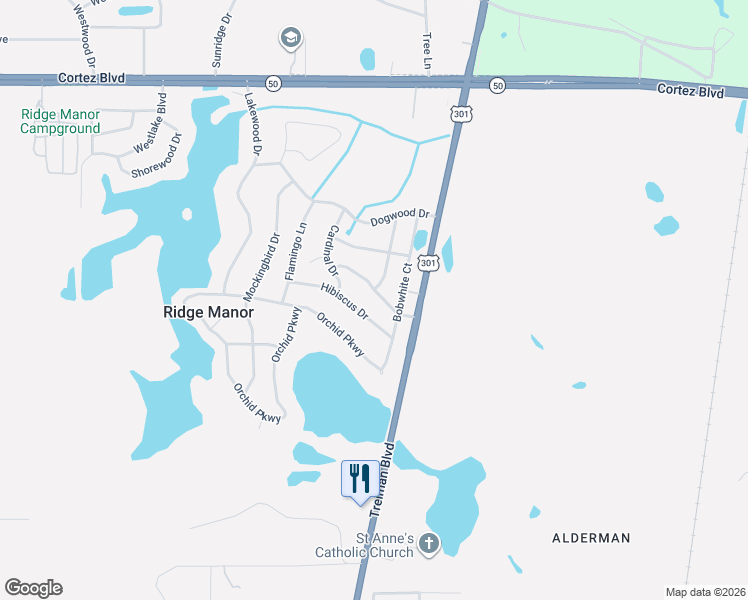 map of restaurants, bars, coffee shops, grocery stores, and more near 34796 Gardenia Way in Dade City