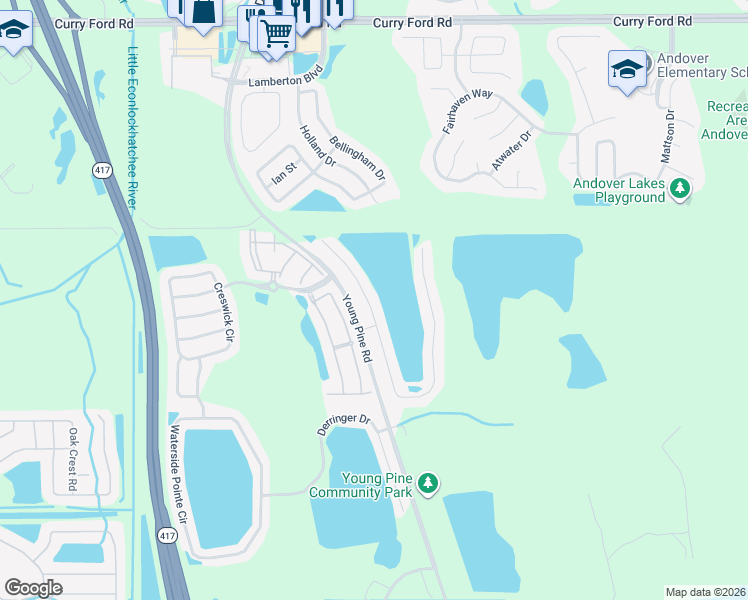 map of restaurants, bars, coffee shops, grocery stores, and more near 3269 Benson Park Boulevard in Orlando