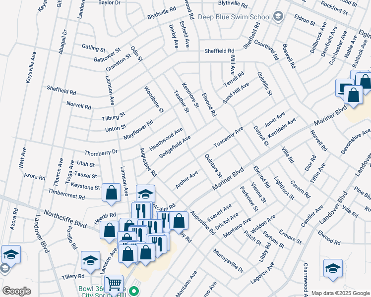 map of restaurants, bars, coffee shops, grocery stores, and more near 4465 Odin Street in Spring Hill