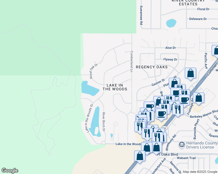 map of restaurants, bars, coffee shops, grocery stores, and more near 7249 Royal Oak Drive in Spring Hill