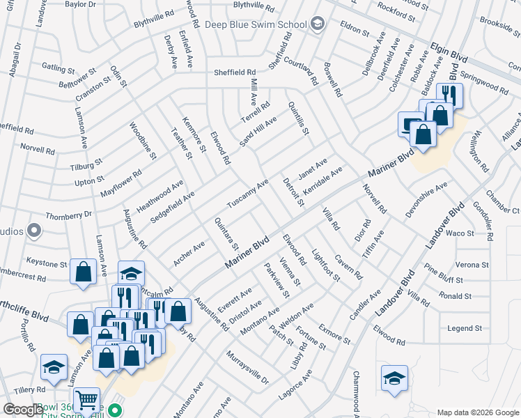 map of restaurants, bars, coffee shops, grocery stores, and more near 4717 Elwood Road in Spring Hill
