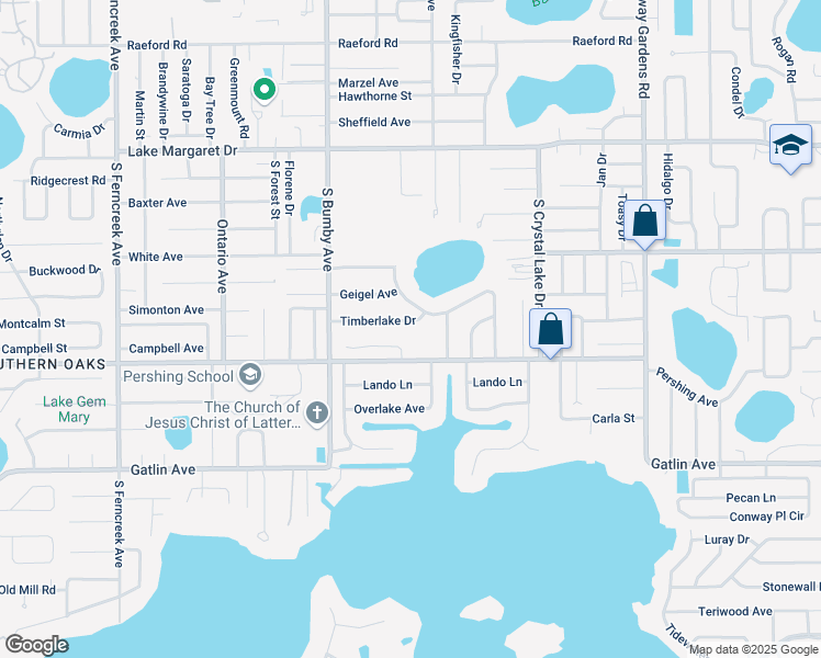 map of restaurants, bars, coffee shops, grocery stores, and more near 2618 Timberlake Drive in Orlando