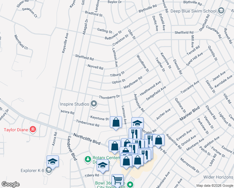 map of restaurants, bars, coffee shops, grocery stores, and more near 11009 Thornberry Drive in Spring Hill