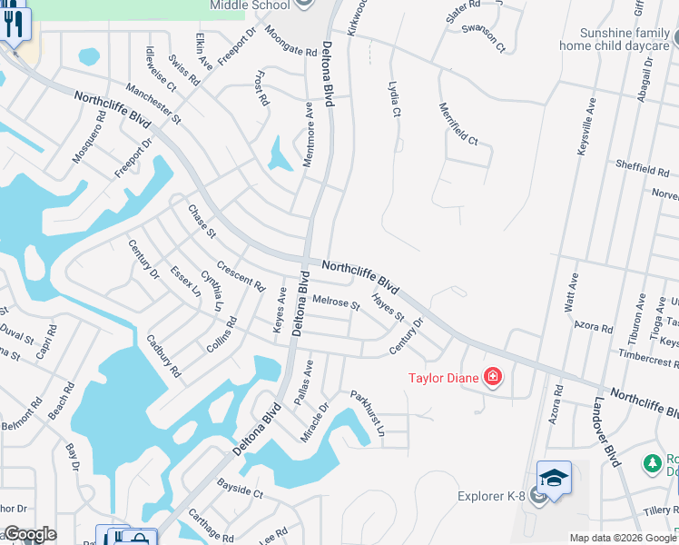 map of restaurants, bars, coffee shops, grocery stores, and more near 9528 Northcliffe Boulevard in Spring Hill