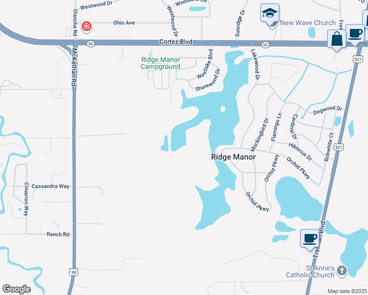 map of restaurants, bars, coffee shops, grocery stores, and more near in Ridge Manor